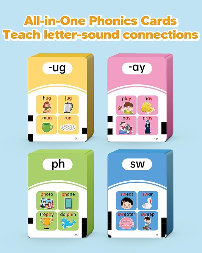 Phonics Talking Flash Cards for Toddlers 3-8, Airbition Learn to Read in 20 Stages, Digraphs CVC Blends Long Vowel Sounds Spelling Reading,Kindergarten First Second Grade Homeschool Educational Study