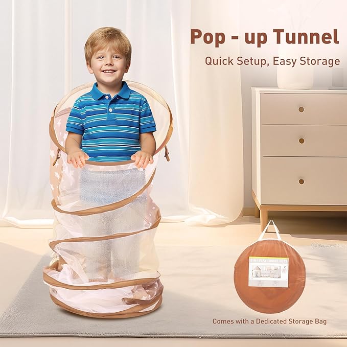 Kids Play Tunnel Toys for Toddlers 1-3, 69" x 18" Pop up Crawl Tunnel Tent for Boys and Girls, Play Tunnel for Kids to Crawl Through, Pordable Children or Dogs & Cats Indoor & Outdoor