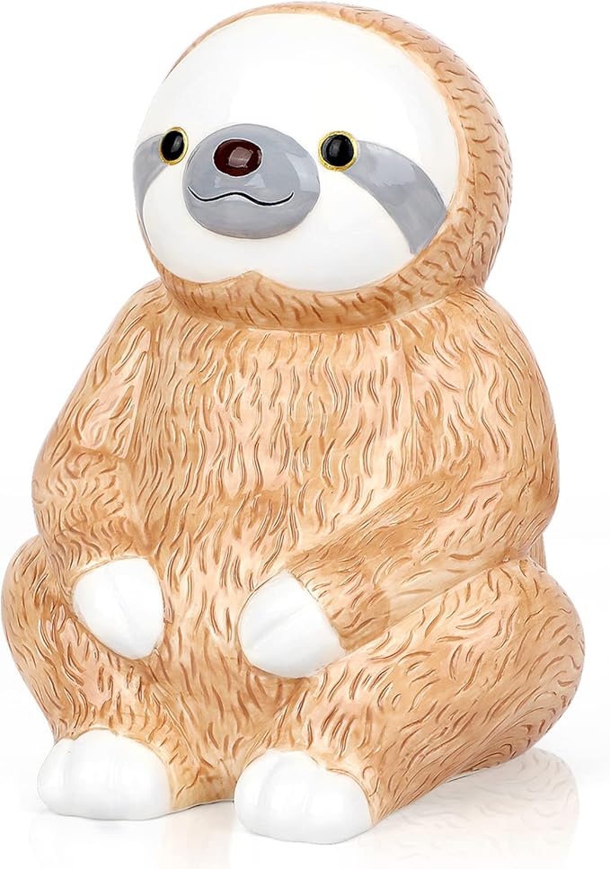 Winsterch Piggy Bank Cute Ceramic Money Saving Box Coin Bank for Boys and Girls,Kids Practical Gifts for Birthday,Christams,Brown Sloth Bank,7.87 x 5.9 inches