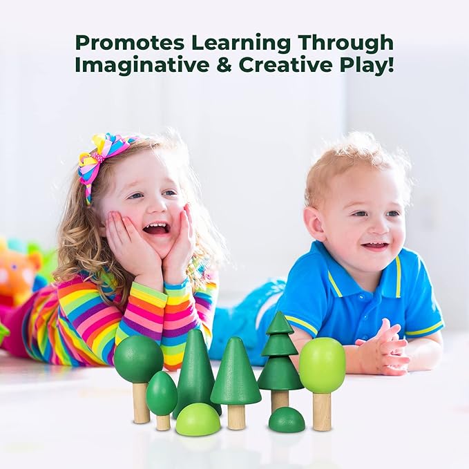 TEKOR (8 Pcs Wooden Tree Toy Set | Natural Wood Mini Trees | for Craft | Play Sets | Fairy Gardens | Decoration | Varying Green Colors | Creative Education Toys | Smooth | Multiple Play Options