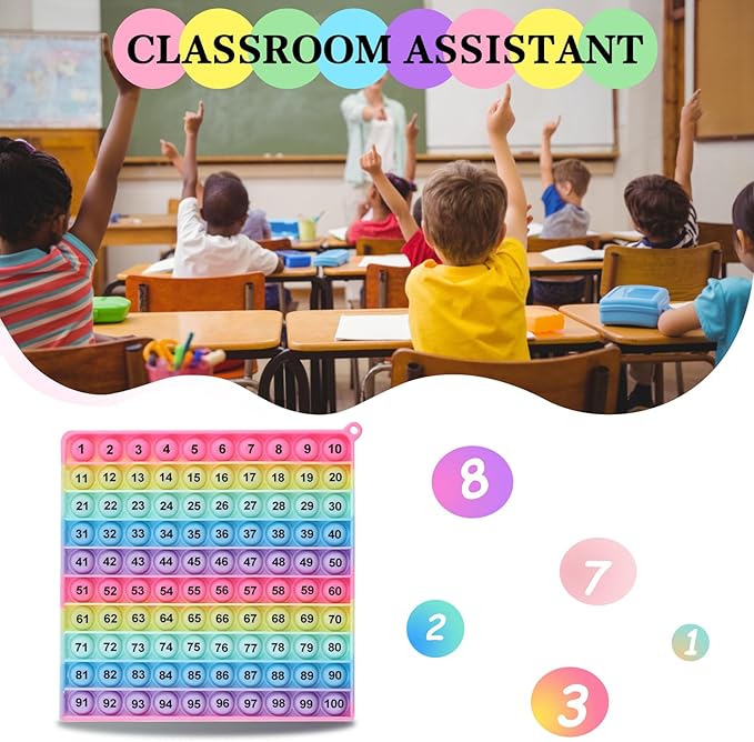 1-100 Number Learning Pop Fidget Toy, Rainbow Colors, Large Square Math Educational Sensory Game