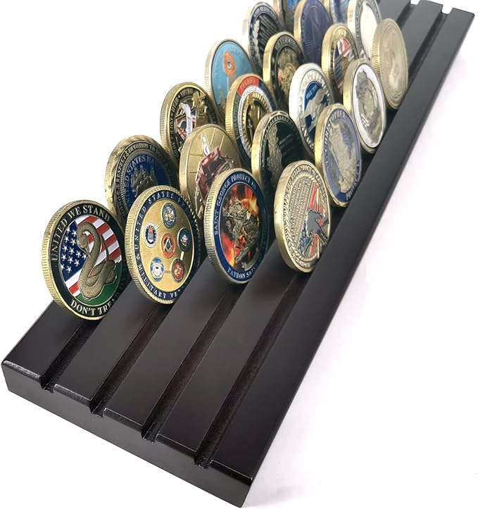 Aomcisi 4 Rows Coin Holder, Military Collectible Challenge Coin Display Holder Stand,Holds 32-36 Coins (Large)