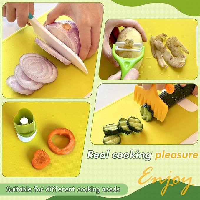 Chanking 17 Pieces Kids Knife Set for Real Cooking Child-Friendly Plastic Chef Tools, Montessori Kitchen Toys, Gifts for Boys and Girls Ages 3+