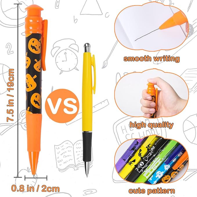 Letapapa Halloween Party Favor for Kids, 48 Pcs Halloween Jumbo Pens in 6 Designs, Halloween Toys, Goodie Bag Stuffers Fillers, Trick or Treat, School Classroom Rewards