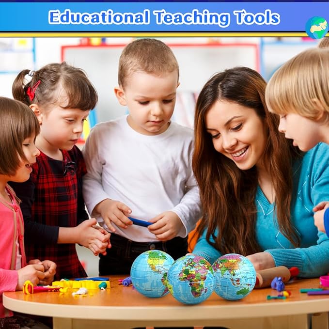 Mini 3.7" Foam Earth Ball Soft Squishy Toys , Globe World Map Planet Balls for Kids Toddler, Educational Geography, Sensory Fidget Desk Toy for Solar Systerm,Learning, Classroom Prize Gift (3PCS )