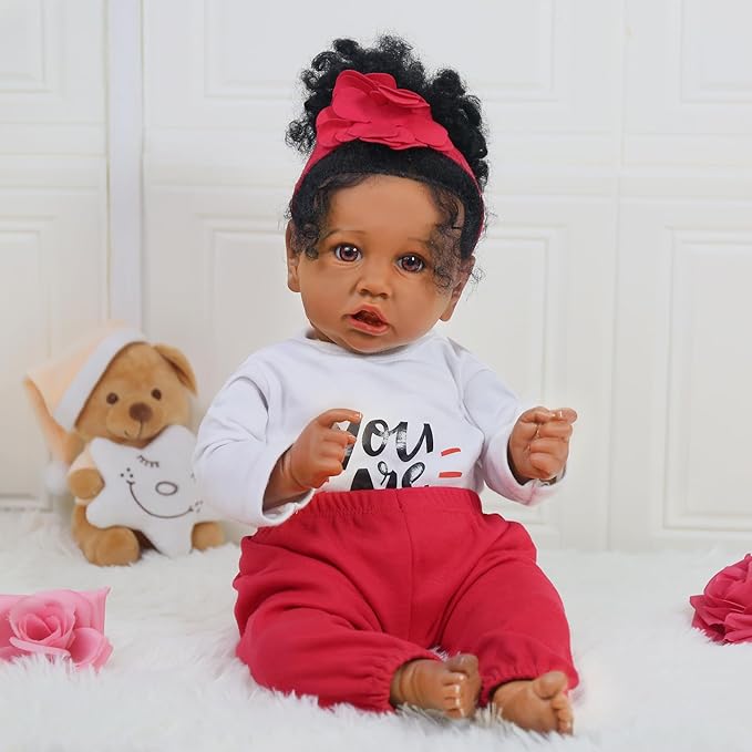 Realistic Reborn Baby Doll Black Girl – 20 Inch Lifelike Real Life African American Newborn Doll with Soft Body Gift Set for Kids Age 3+
