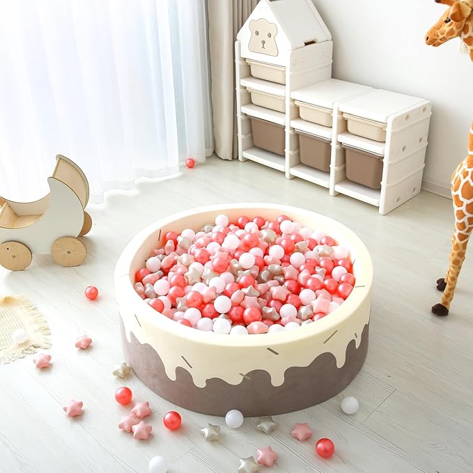 GOGOSO Ball Pit Balls for Toddlers Phthalate-Free BPA-Free Non-Toxic Crush Proof Soft Plastic Play Balls Baby Kids Shape Tent Pool Playhouse Playpen Party Decor, Pearl Red+Pink+Pearl Gold+White 100PCS