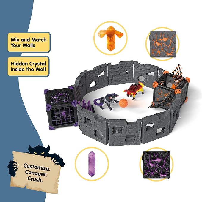Schleich Eldrador Creatures - 71 PC BattleCave Arena Lava Vs. Shadow Playset - Lava Bull and Shadow Hound Set - Animal Monster Figurines for Boys and Girls - Fun Beast Toys for Kids Ages 7+ | 42673