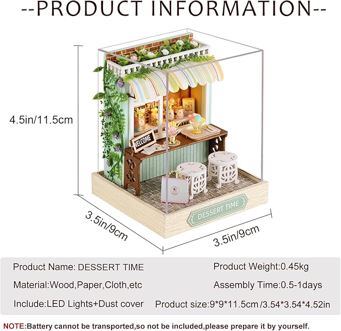 Miniature House Kit, CUTEROOM Tiny House Kit Wooden Dollhouse Kit Mini House Making Kit with Dust Cover, DIY Dollhouse Kit Birthday Gift (Dessert Time)
