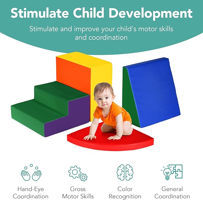 Best Choice Products 4-Piece Kids Climb & Crawl Soft Foam Block Activity Play Structures for Child Development, Color Coordination, Motor Skills - Multicolor