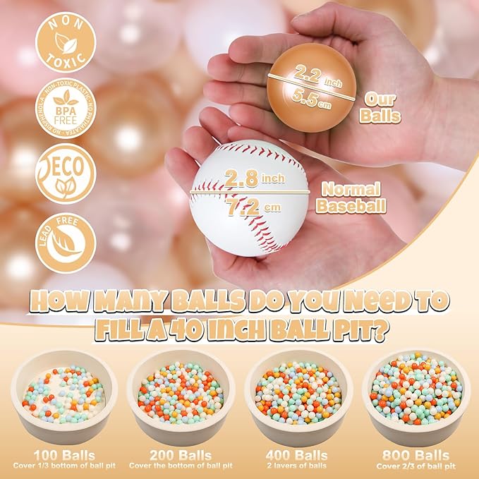 GOGOSO Ball Pits Balls for Toddlers Pack of 50 100 200 Plastics Shape Ball Non-Phthalate Non-BPA Non-Toxic 2.2-Inch Crush Proof Play Balls