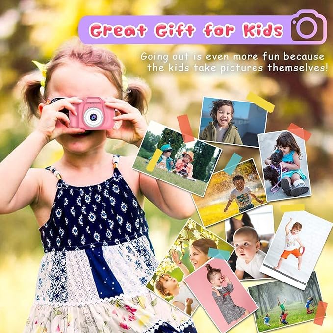 Upgrade Kids Selfie Camera, Christmas Birthday Gifts for Girls Age 3-9, HD Digital Video Cameras for Toddler, Portable Toy for 3 4 5 6 7 8 Year Old Girl with 32GB SD Card (Pink