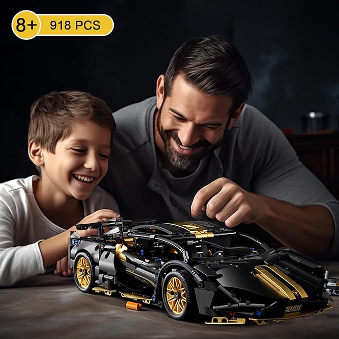 Sport Car Building Block Sets for Adults,1:14 Technical Race Car with LED Collectible Model Scale Engineering Toys Gifts for Boys Men Teens Black Supercar Fans 8+ 8-12 12-16 13 14 14+
