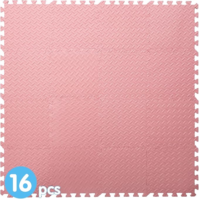 Coolcandy Solid Colored Foam Play Mat, 12"*12" Each Mat丨Non-Toxic Soft Baby Play Mat, 0.4" Thickened Square Interlocking Floor Mats - Toddler Playmat for Playing, Exercise(Loli Pink/16 Tiles)