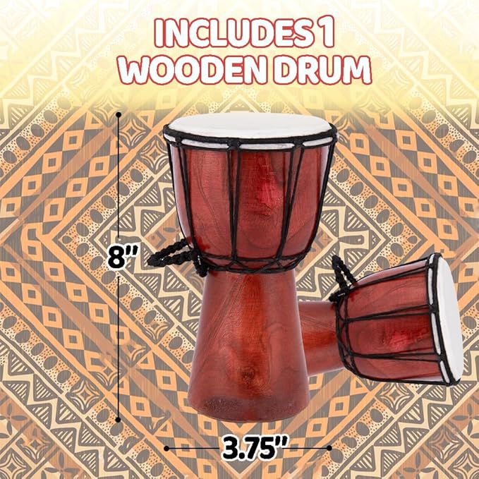 ArtCreativity 8 Inch Mini Wooden Toy Drum for Kids - Rustic Brown Wood Djembe - Fun Musical Instrument Baby Drum Toy - Gift Idea, Birthday Party Favor for Boys, Girls, Toddler and Baby