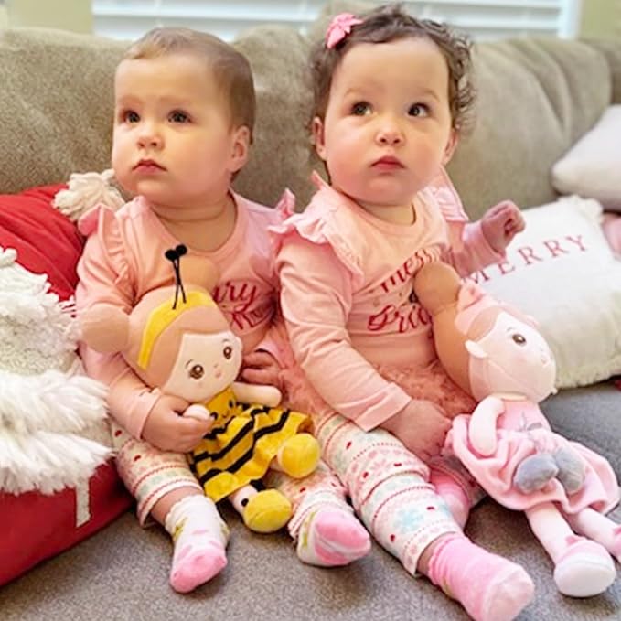 OUOZZZ 12" Soft Baby Doll Toys for 1 + Year Old Girl Gifts, Birthday Gifts for 1 Year Old Girl Christmas Plush Toys Gift for Toddler Kids Yellow Bee Dress