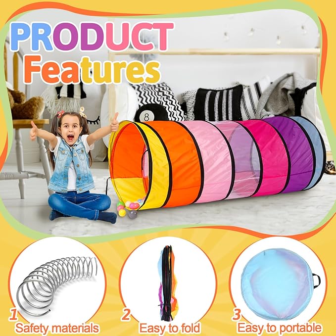 27.6 Inch Large Play Tunnel for Kids Pop Up Play Tunnel Tent Colorful Crawl Tunnel for Toddlers Babies Children or Dogs, Collapsible Gift for Boy Girl Tunnel Toys Indoor Outdoor(1 Pcs)