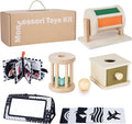 Montessori Toys for Babies 0-6 Months, 6 in 1 Learning Educational Set for Newborn, Toddlers Gifts Includes Spinning Drum, Object Permanence Box, Baby Roller Tummy Time Mirror and More