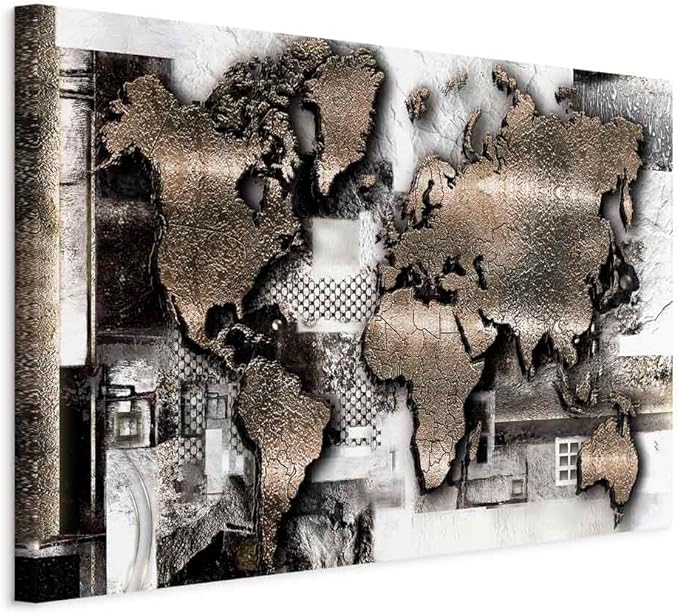 artgeist Canvas Wall Art World Map 24x16 in - 1pcs Home Decor Framed Stretched Picture Photo Painting Artwork Image - Abstract Continents Map World Map k-A-0506-b-a