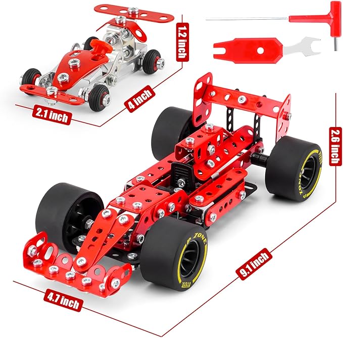 Car Building Kits for Boys 8-12,Building Cars Metal Erector Set,Racing Car Building Kits for Boys 12-15,Assembly Red Vehicle Model for Kids Kids 8+ Years Old（260Pieces）