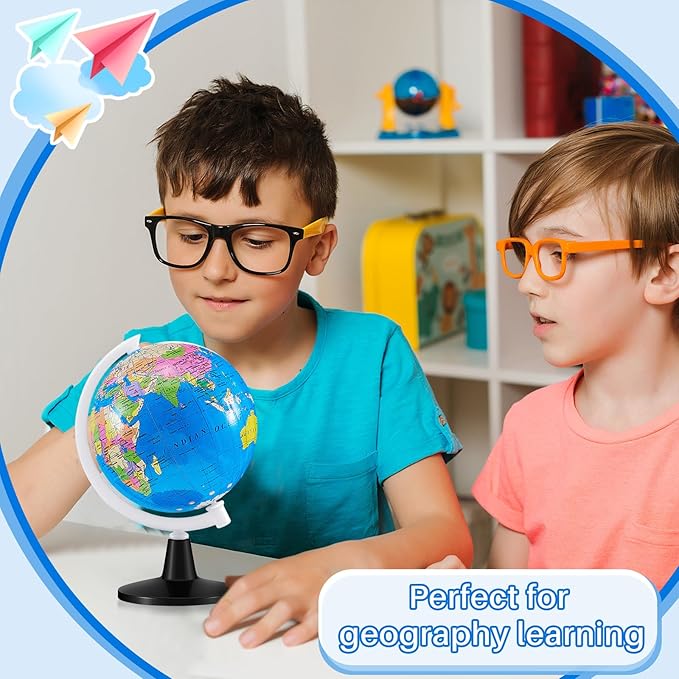 Henoyso 6 Pcs World Globe for Kids 3.4'' Educational Mini Desk Decorative Earth Globes with White Stand Learning Rotating World Map for Adults Classroom Geography Table Decor