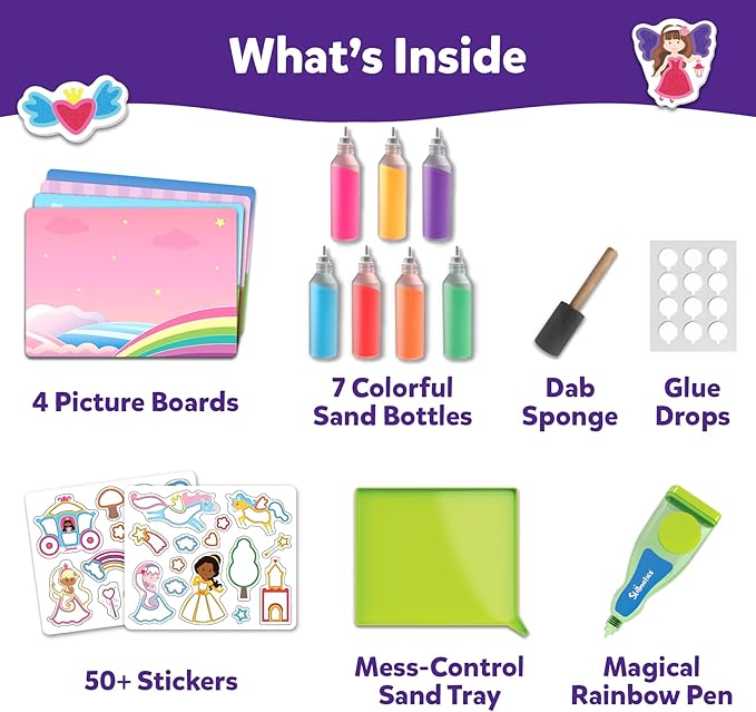 Skillmatics Sand Art Activity - Mess-Controlled DIY Unicorn & Princess Craft Kit with 50+ Colorful Stickers, Creative & Fun Hands-On Activity, Christmas Gifts for Ages 4, 5, 6, 7, 8, 9, 10