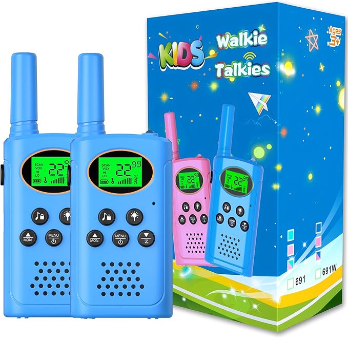 Walkie Talkies for Kids 2 Pack, Toys for Ages 4-13 Year Old Boys Girls with Flashlight LCD Screen, Long Range 22 Channels 2 Way Radio Indoor Outdoor Adventure Easter Xmas Birthday Gifts (Blue)