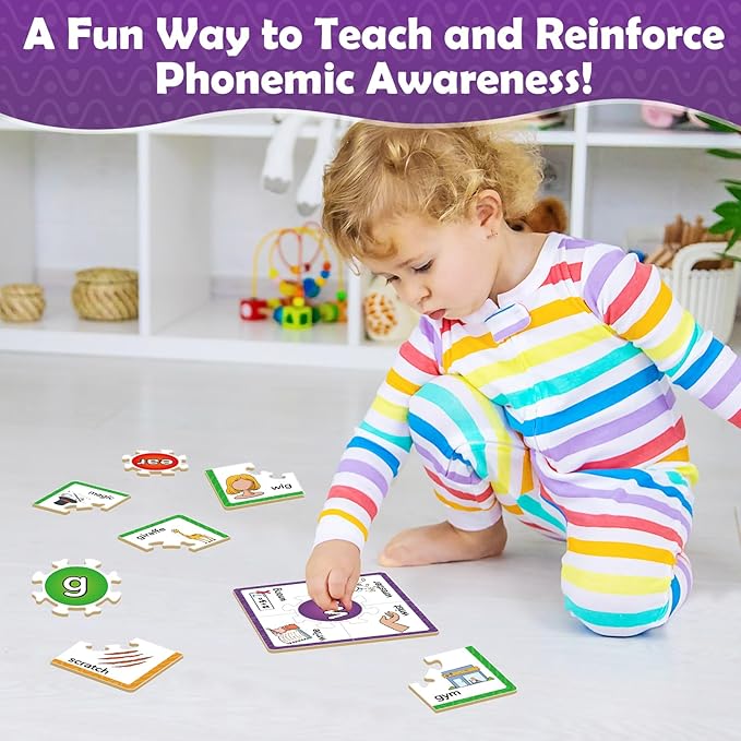 Torlam Phonics Puzzle, Rhyming Games Phonics Games Flash Cards for Kids Toddler, Learn to Read Spelling Reading Sight Words, Trigraphs Site Words for Preschool Kindergarten Homeschool Supplies