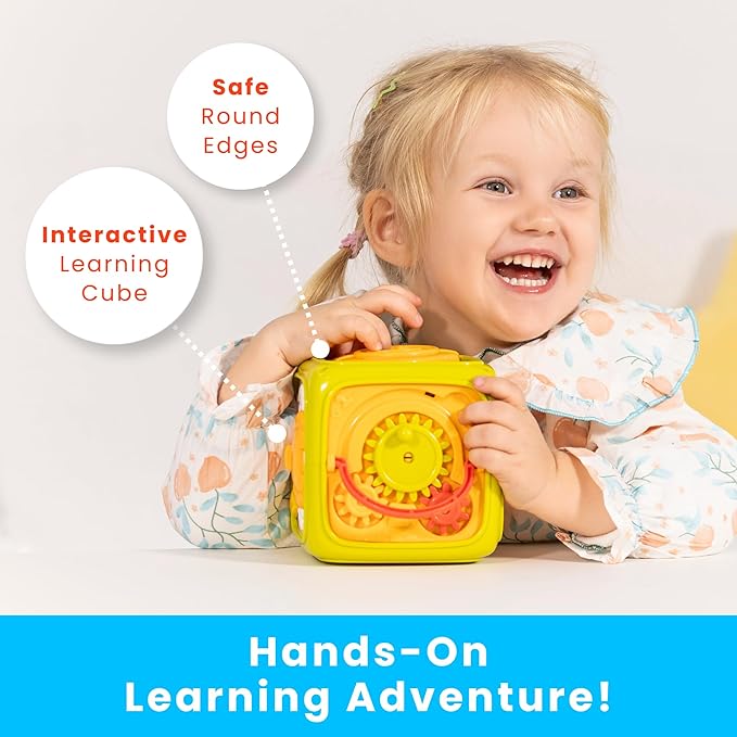 PlenPLAY 6-in-1 Activity Cube for Babies and Toddlers – Baby Toys 12-18 Months – Activity Cube for 1 Year Old – Perfect Car Seat Travel Toys for Toddlers Ages 1-3 (Color May Vary)