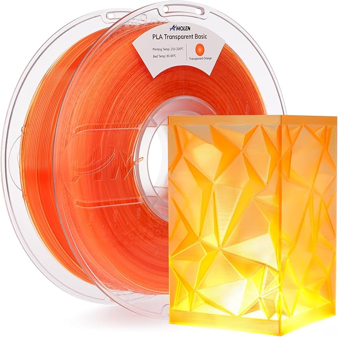 AMOLEN 3D Printer Filament Crystal PLA Transparent 1.75mm, Crystal Orange Clear Printing, Low Warping & No-Bubbles, Dimensional Accuracy +/- 0.02 mm, Fits Most FDM 3D Printers, 1kg Spool(2.2lbs)