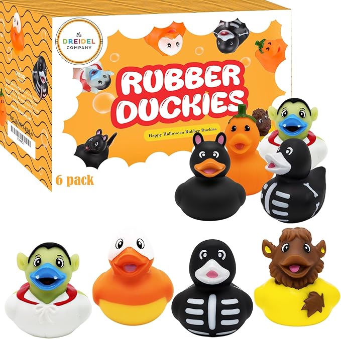 The Dreidel Company Kids Halloween Rubber Duck Toy Duckies, Fun Bath Birthday Gifts Baby Showers Summer Beach and Pool Activity, 2" (6-Pack)