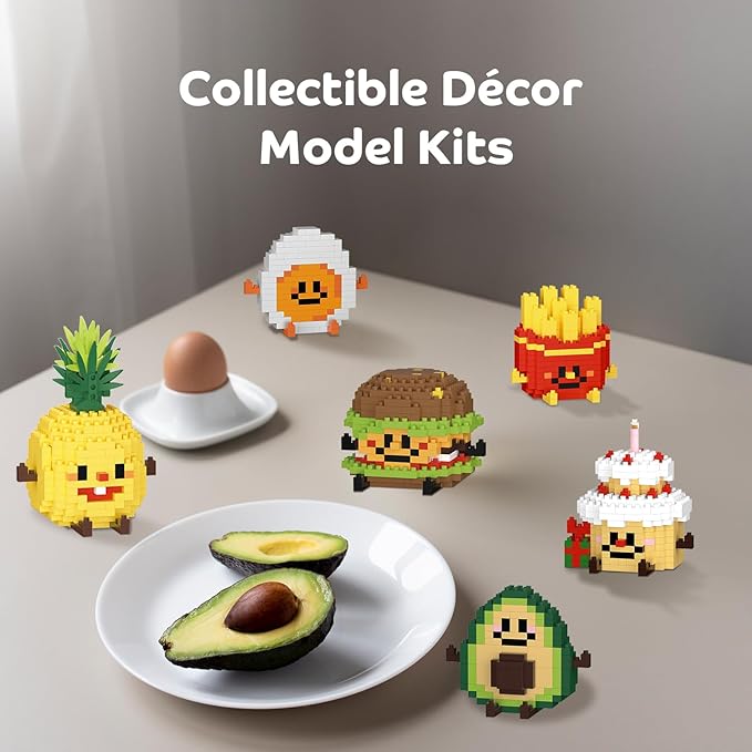 Mini Food Building Sets for Adults, Party Favors for Kids 8-12, Egg, Fruit & Cake Collectible Model Kits, Goodie Bag Stuffers, Classroom Small Prize Toys Gifts for Kids Girls Boys Age 8+ (6 Pack)