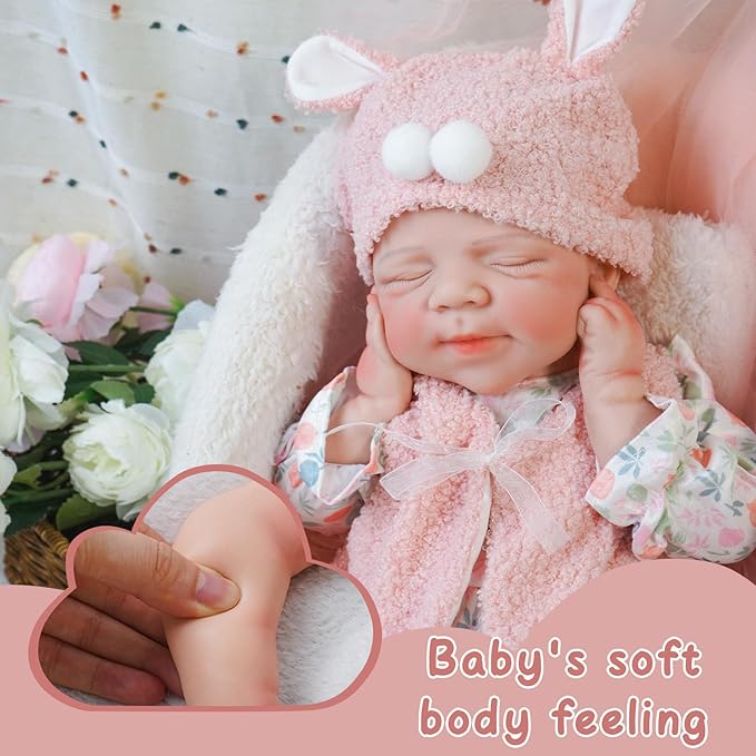 Reborn Baby Dolls Silicone Full Body 18.89in Weighted Real Life Closed-Eyes Girl Dolls Lifelike Newborn Baby Soft Body Flexible Limbs Not Vinyl