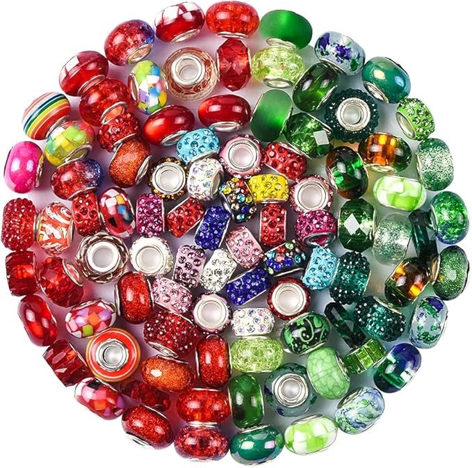 Aipridy Assortment European Large Hole Beads Spacer Beads Rhinestone Craft Beads for DIY Charms Bracelet Jewelry Making (Emerald-Siam)