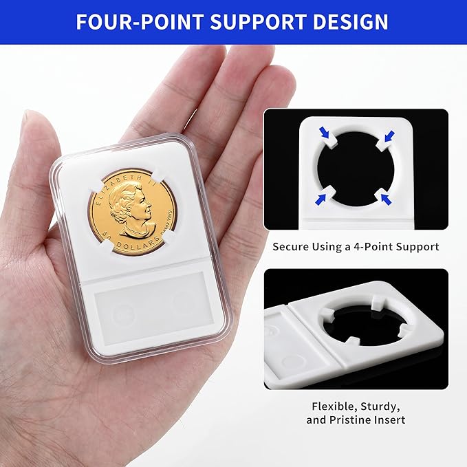 10-Pack Silver Dollar Coin Holder, 40mm Collection Coin Holder, Clear Acrylic Coin Slab Protectors and Display Case for Morgan, Peace, IKE Silver Coin, Four-Point Fixation Coin Capsules