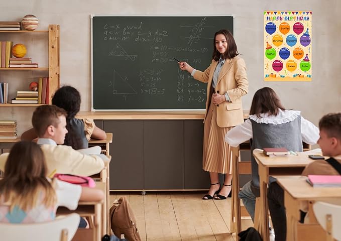 FLYAB Birthday Poster for Classroom - Balloons Chart for Back to School Laminated Kids Calendar for Bulletin Board Decorations Teacher Supplies