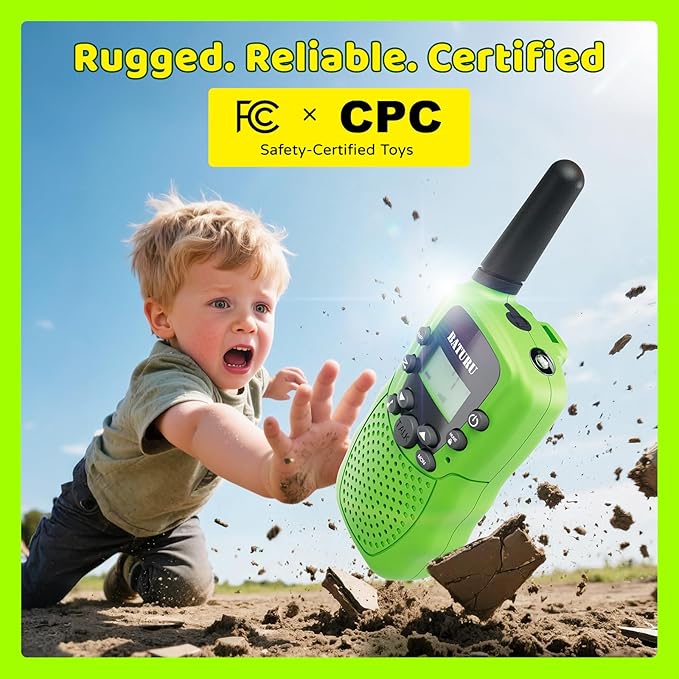 BATURU Rechargeable Walkie Talkies for Kids 3 Miles Long Range, 22 Channels Walkie Talkie with Clear Sound, Battery-Saving Kids Walkie Talkies 3 Pack, Stocking Stuffers for Girls Boys Age 5-10