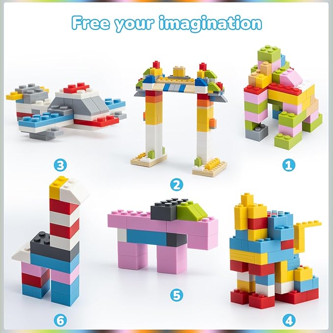 Classic Building Bricks 1002 Pieces Blocks Set for 6 Years Old up Kids, Compatible with All Major Brands,10 Classic Colors,14 Bulk Shapes, Gift Toys for Boys and Girls