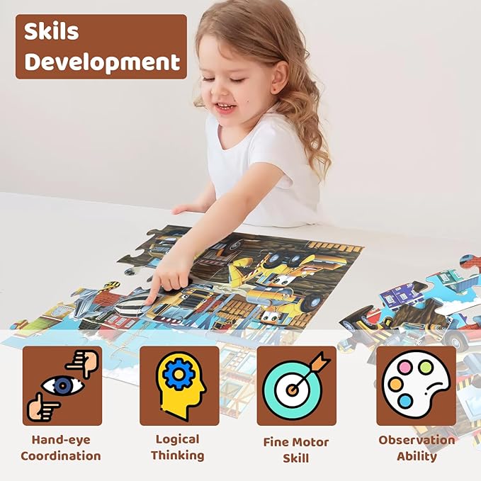 Jumbo Floor Puzzle for Kids, Large Jigsaw Puzzles 35 Piece for Kids Ages 3-5,Preschool Learning & Education Toys, Gifts for 4-8 Year Old Boys and Girls (Construction Site)