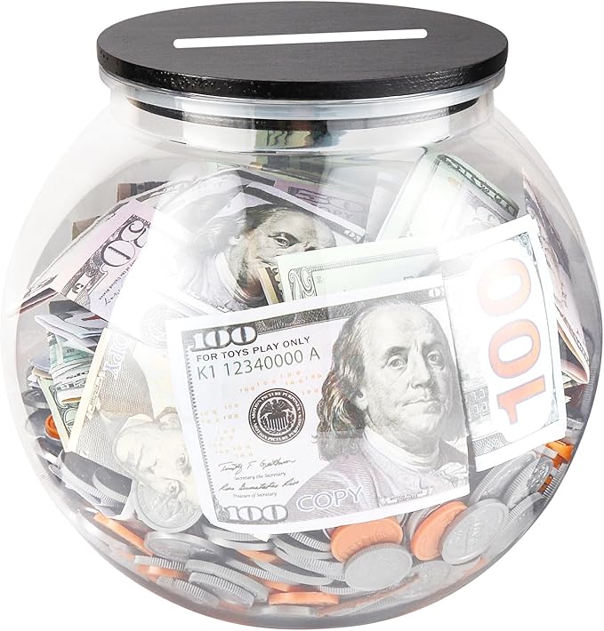 Large Clear Coin Bank Jar with Slotted Lid, 3/4 Gallon Plastic Money Tip Change Savings Coin Jar for Coin or Raffle Ticket, Big Money Coin Tip Piggy Change Bank Box for Adults Teens, Black