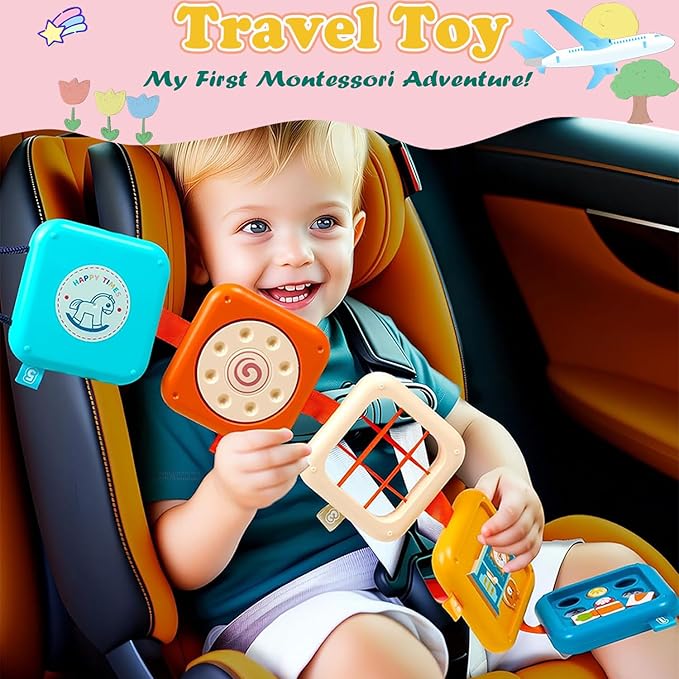 Montessori Busy Board for 1 Year Old, Baby Travel Toys for Toddler 1-3, Sensory Activity Cube with Fine Motor Skills, Birthday Toy Gifts for 1 Year Old Boys Girls