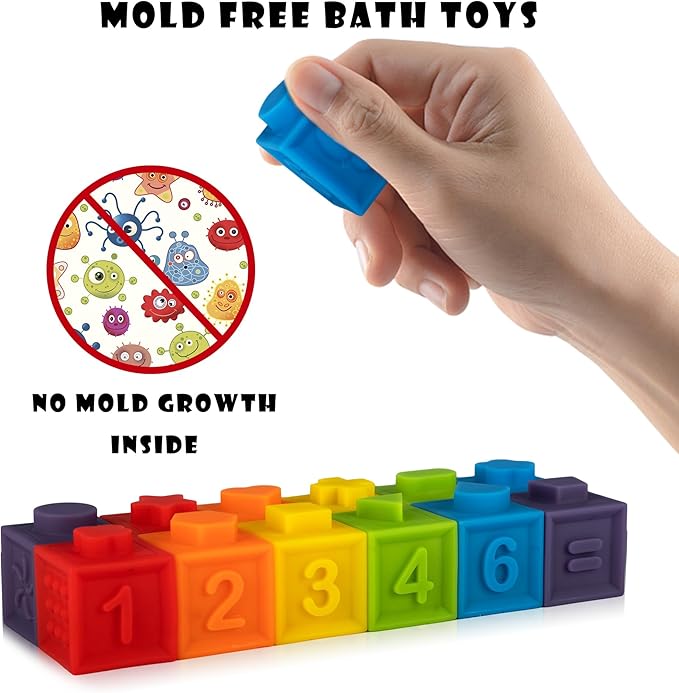 Ganowo 12PCS Mini Soft Stacking Blocks Toys, Educational Squeeze Teeth Baby Toys with Numbers Animals for 6 Months Up Baby Building Blocks Christmas Stocking Stuffers for Baby Toddlers Gifts