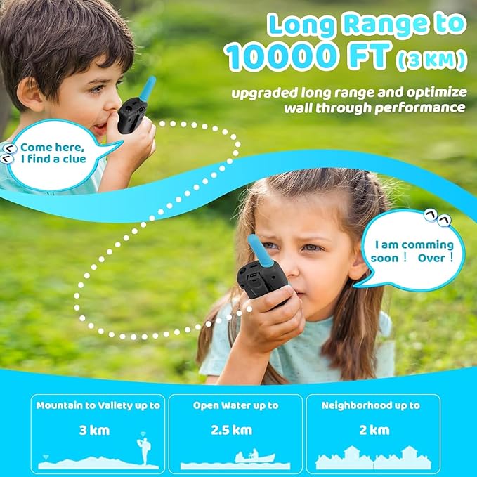 Vvinca Walkie Talkies Toys for Ages 5-7, Rechargeable Walkie Talkie Gifts for 3-12 Year Old Boy Girl with Flashlight 22CH 2 Way Radio 3 Mile Long Range for Adventure Game Camping Outdoor Hiking
