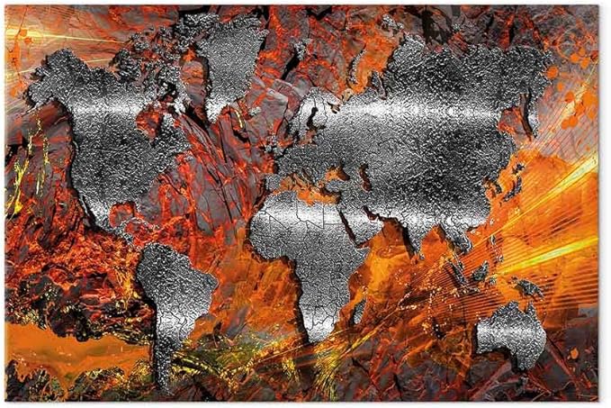 artgeist Canvas Wall Art World Map 24x16 in - 1pcs Home Decor Framed Stretched Picture Photo Painting Artwork Image - Abstract Continents Map World Map Colorful k-A-0505-b-b