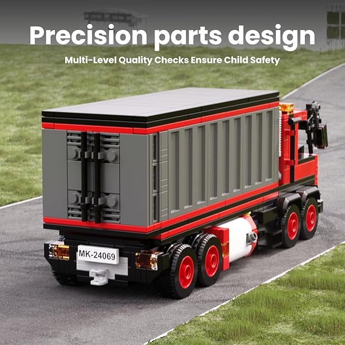 Mould King Red Container Truck Building Set, Toy Realistic American Style Trucks for Boys Aged 8+, 24069 Realistic Trailer Car Model with Detailed Interior, Collectible Blocks for Adults (630 Pieces)