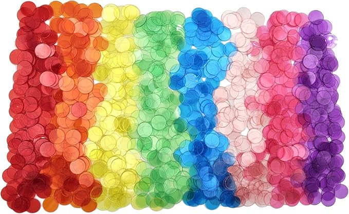 1000 Pcs of 3/4 inch Transparent 8 Color Bingo Counting Chips Plastic Markers for Bingo Games, Math Counters,Classroom,Fun Family Game Night, Large Group Games