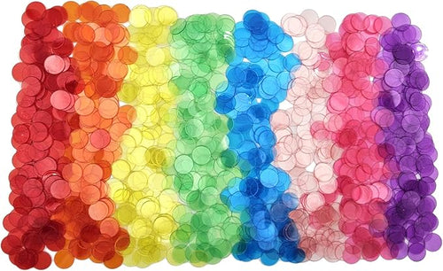 1000 Pcs of 3/4 inch Transparent 8 Color Bingo Counting Chips Plastic Markers for Bingo Games, Math Counters,Classroom,Fun Family Game Night, Large Group Games