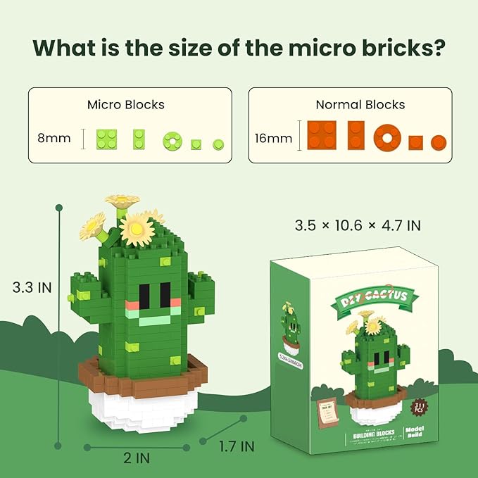 Flowers & Cactus Building Sets for Adults, 6 Pack Succulents Bonsai Décor Model Kits, Tiny Plants Party Favors For Kids 8-12, Goodie Bag Stuffers, Prize Box Toys Gifts for Kids, Botanical Lovers