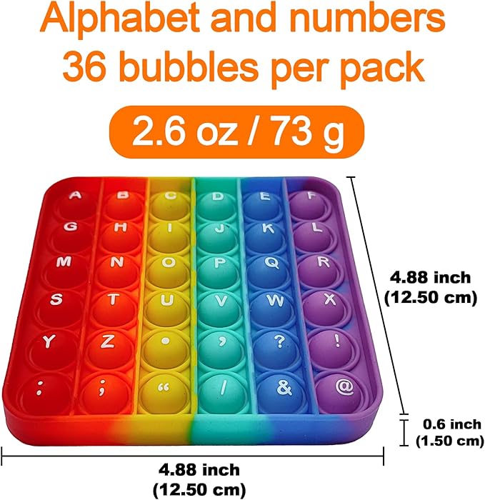 Alphabet Pop Fidget Toy Letters ABC Numbers Learning and Educational Toys Square Sensory Toys Popper Board Games Stress Relief Gifts for Kids ADHD Autism 2 Packs Single Side(Alphabet and Numbers)
