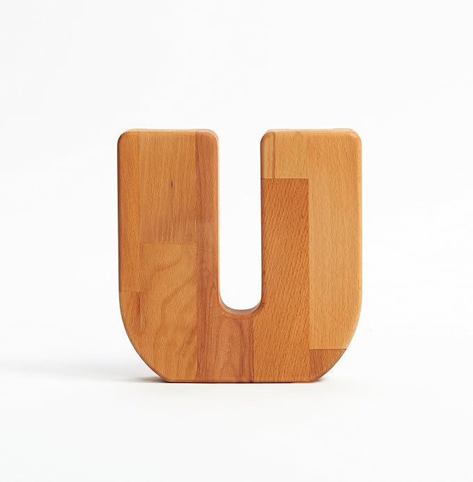 Personalized Wooden Piggy Bank – Custom Letter U Coin Bank in Beech Wood with Clear Acrylic Front, Engraved Name Option, Money Saving Box for Kids and Adults